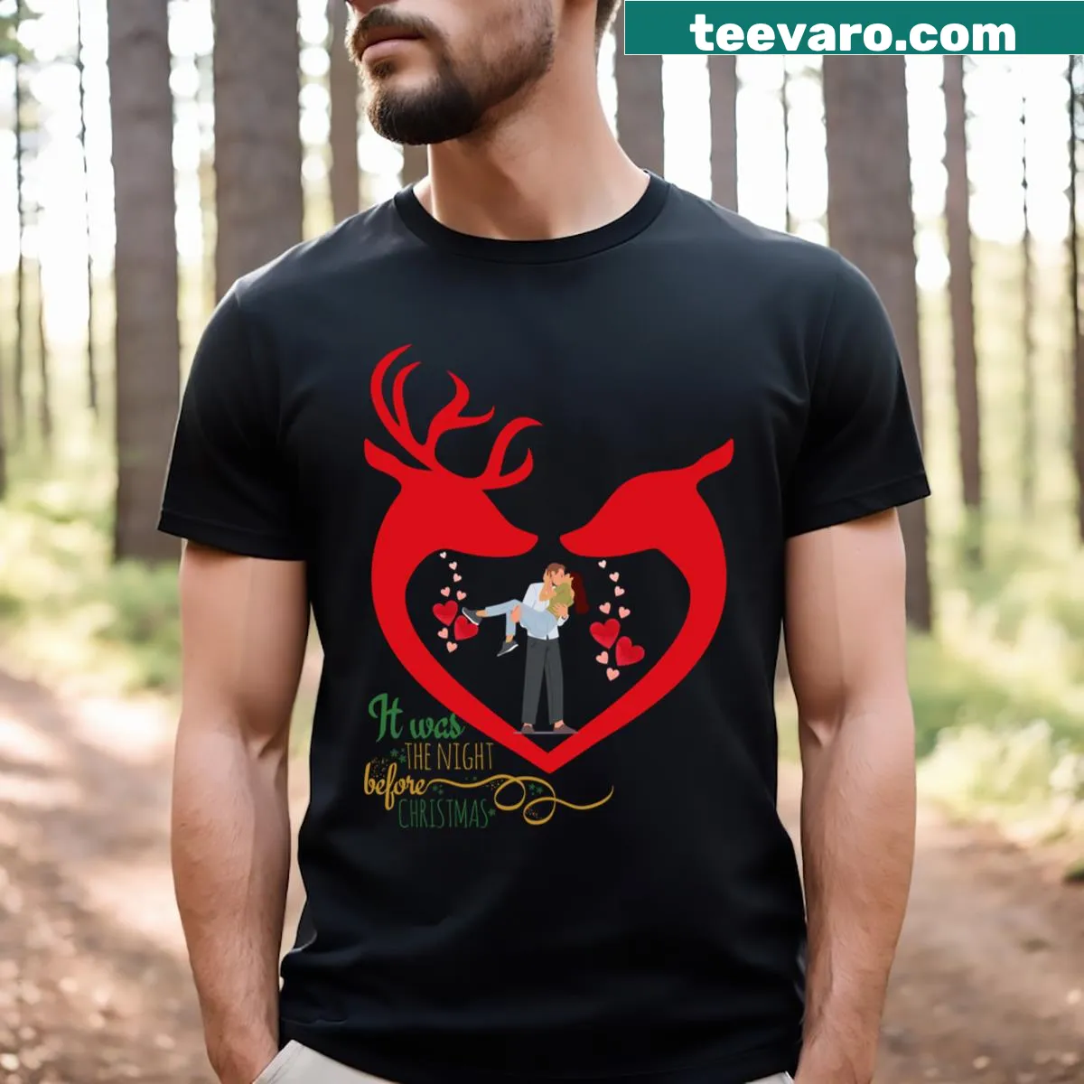 Classic holiday t-shirt with the phrase 'It Was The Night Before Christmas' in festive typography — on a men's t-shirt