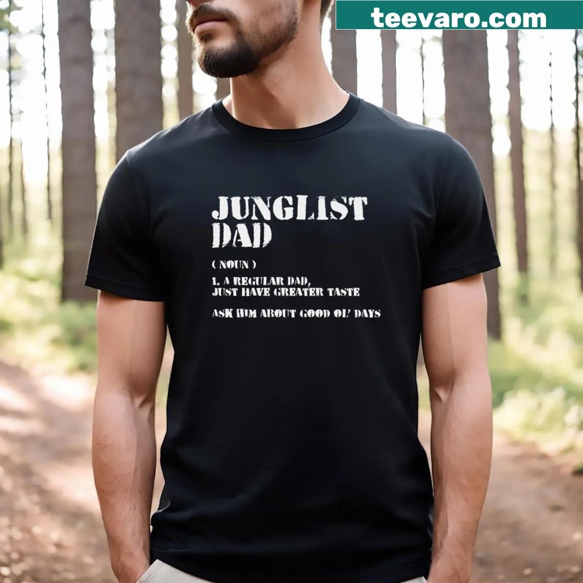 Funny jungle raver dad t-shirt with playful typography — on a men's t-shirt
