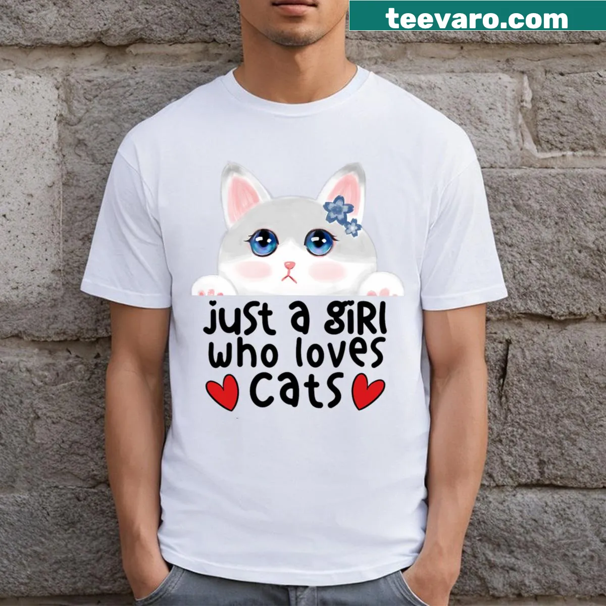 Cute kitten illustration with text for cat lovers on a tee — on a men's t-shirt