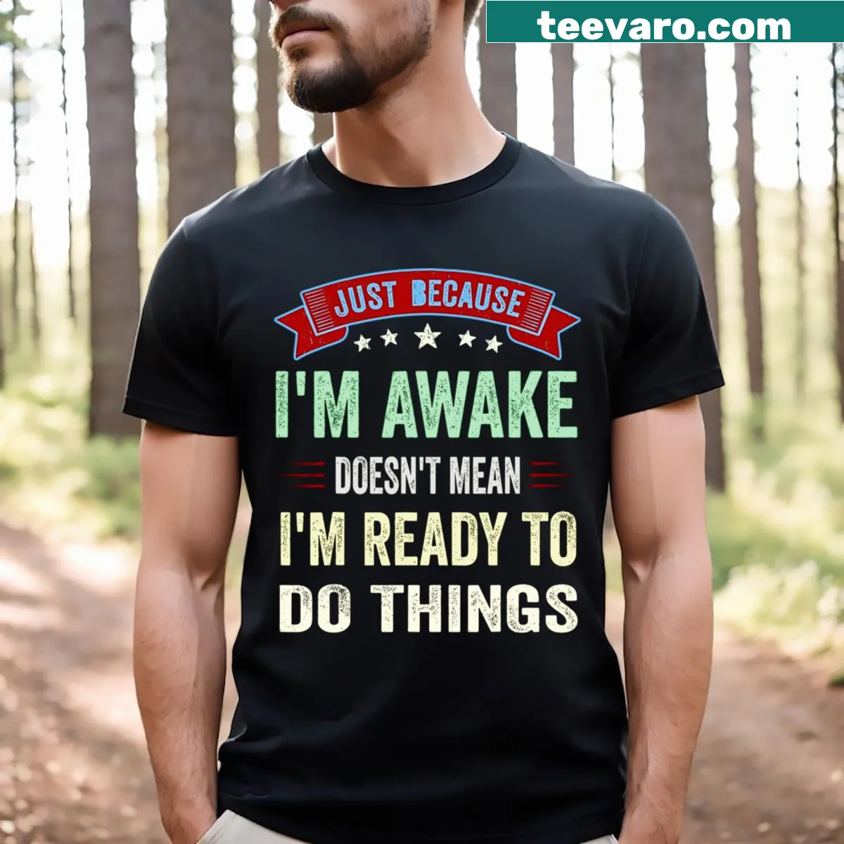Funny t-shirt for tweens with humorous wakefulness message — on a men's t-shirt