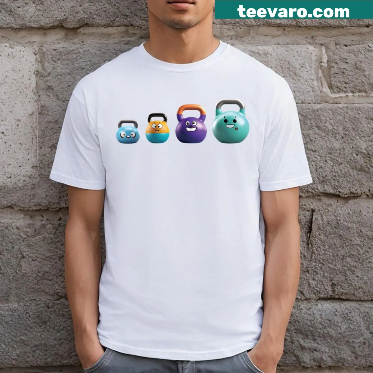 Fitness-themed kettlebell pattern design for gym lovers. — on a men's t-shirt