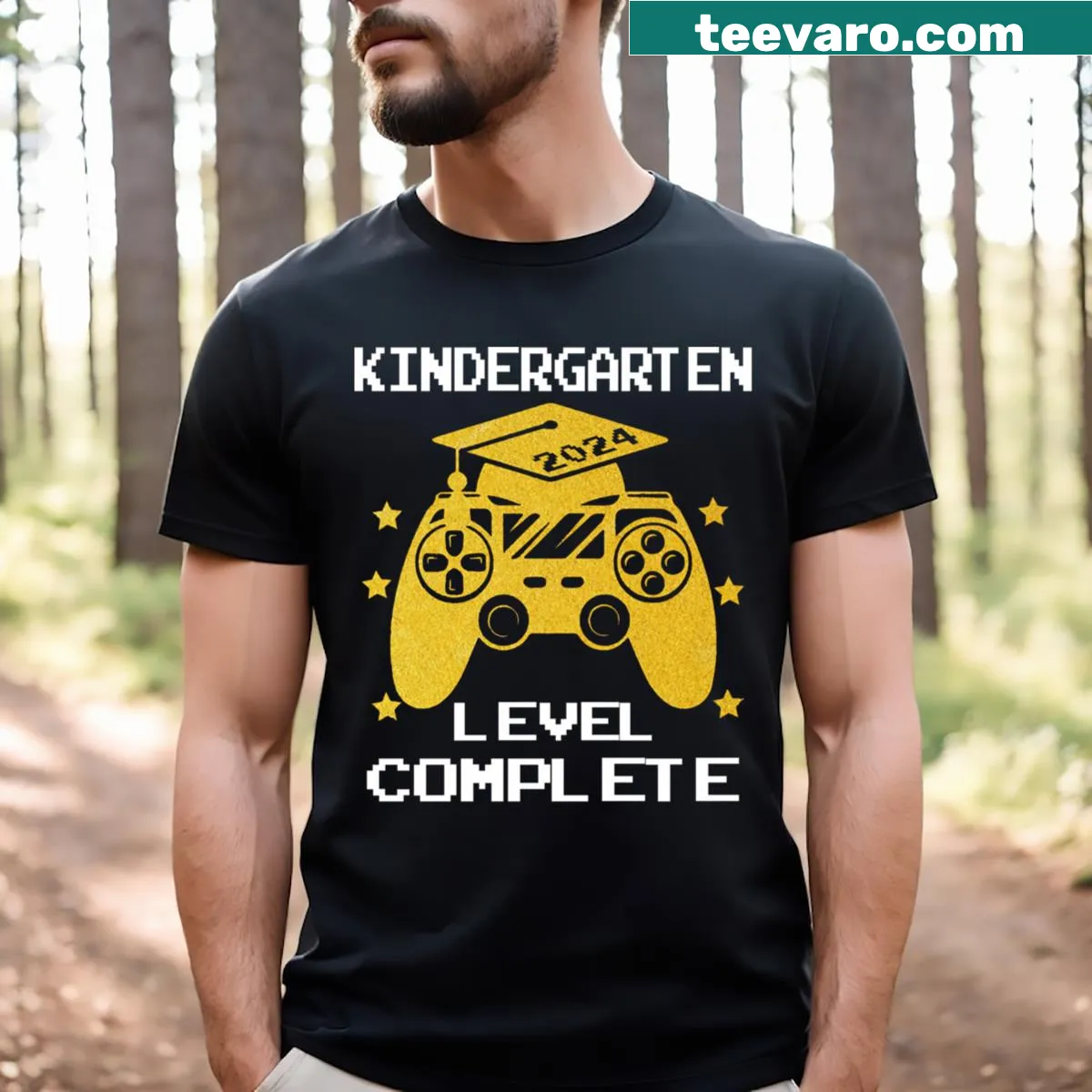 Graduation t-shirt for gamers with playful kindergarten theme — on a men's t-shirt