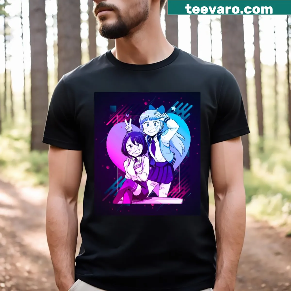 River City Girls graphic t-shirt featuring dynamic illustrations — on a men's t-shirt