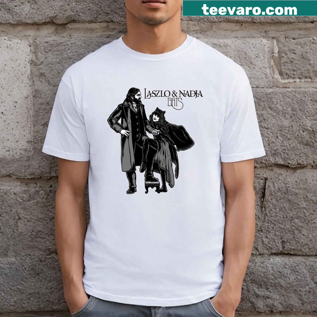 Album cover graphic t-shirt for Laszlo Nadja — on a men's t-shirt