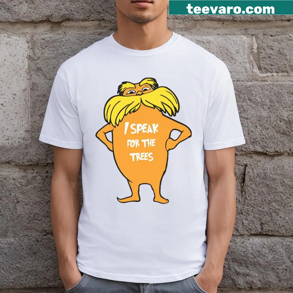 Cute Lorax T-shirt with illustration and environmental message — on a men's t-shirt