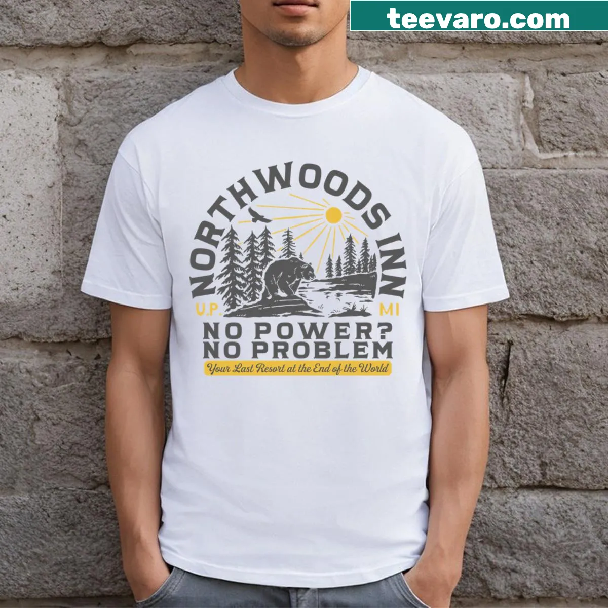 Vintage-style T-shirt inspired by Northwoods Inn and nature — on a men's t-shirt