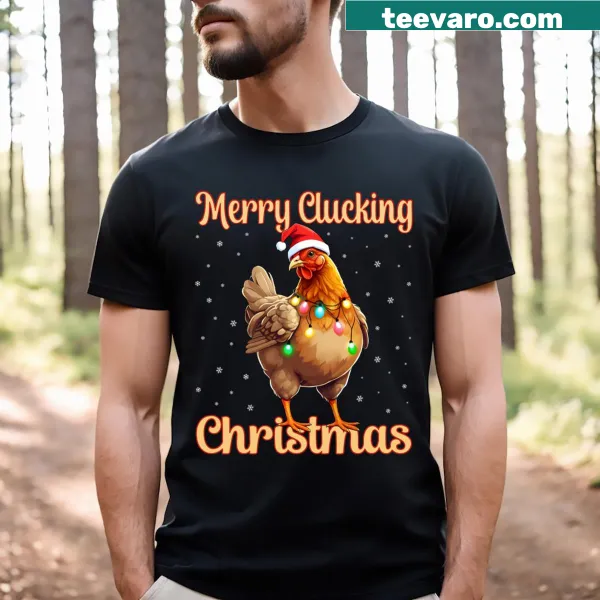 Funny Christmas t-shirt with a chicken pun and festive design