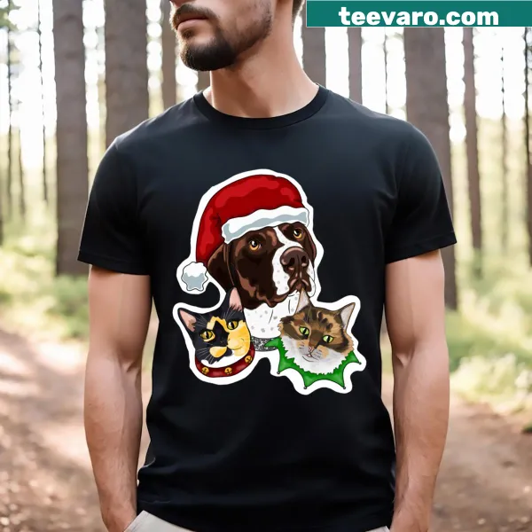 Adorable Christmas-themed shirt celebrating cats with festive illustrations