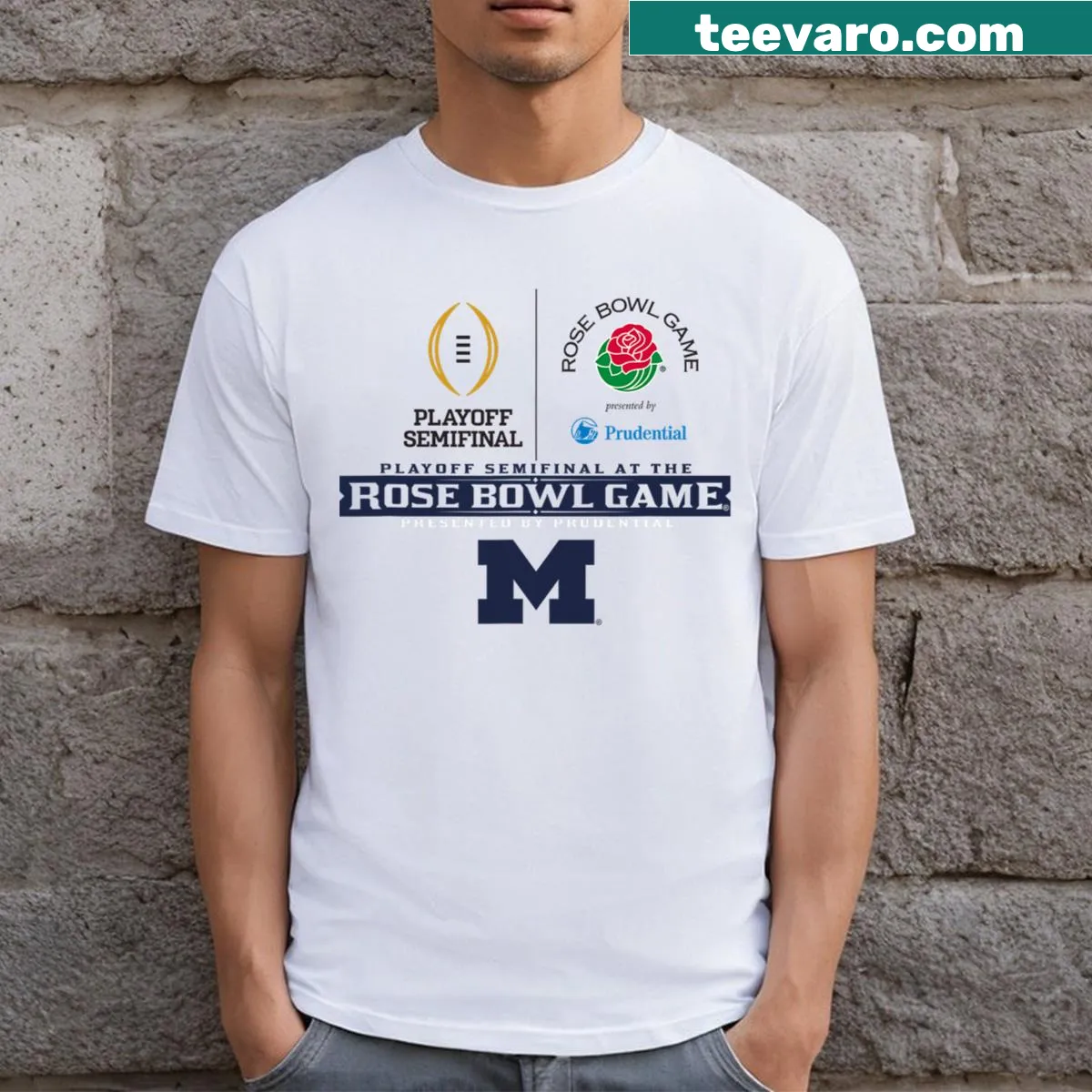 T-shirt celebrating the Michigan Wolverines Rose Bowl football event — on a men's t-shirt