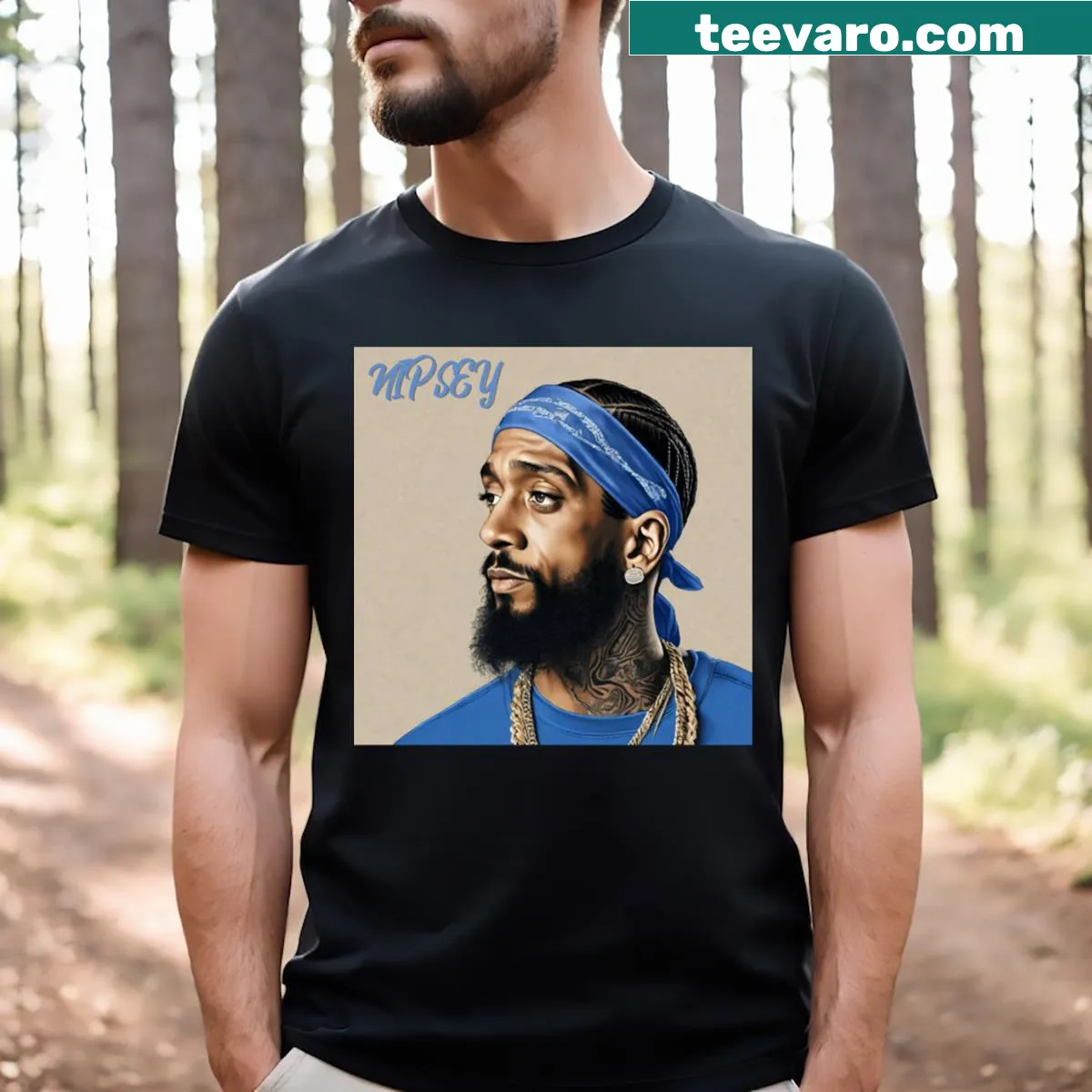 Essential T-shirt honoring Nipsey Hussle — on a men's t-shirt