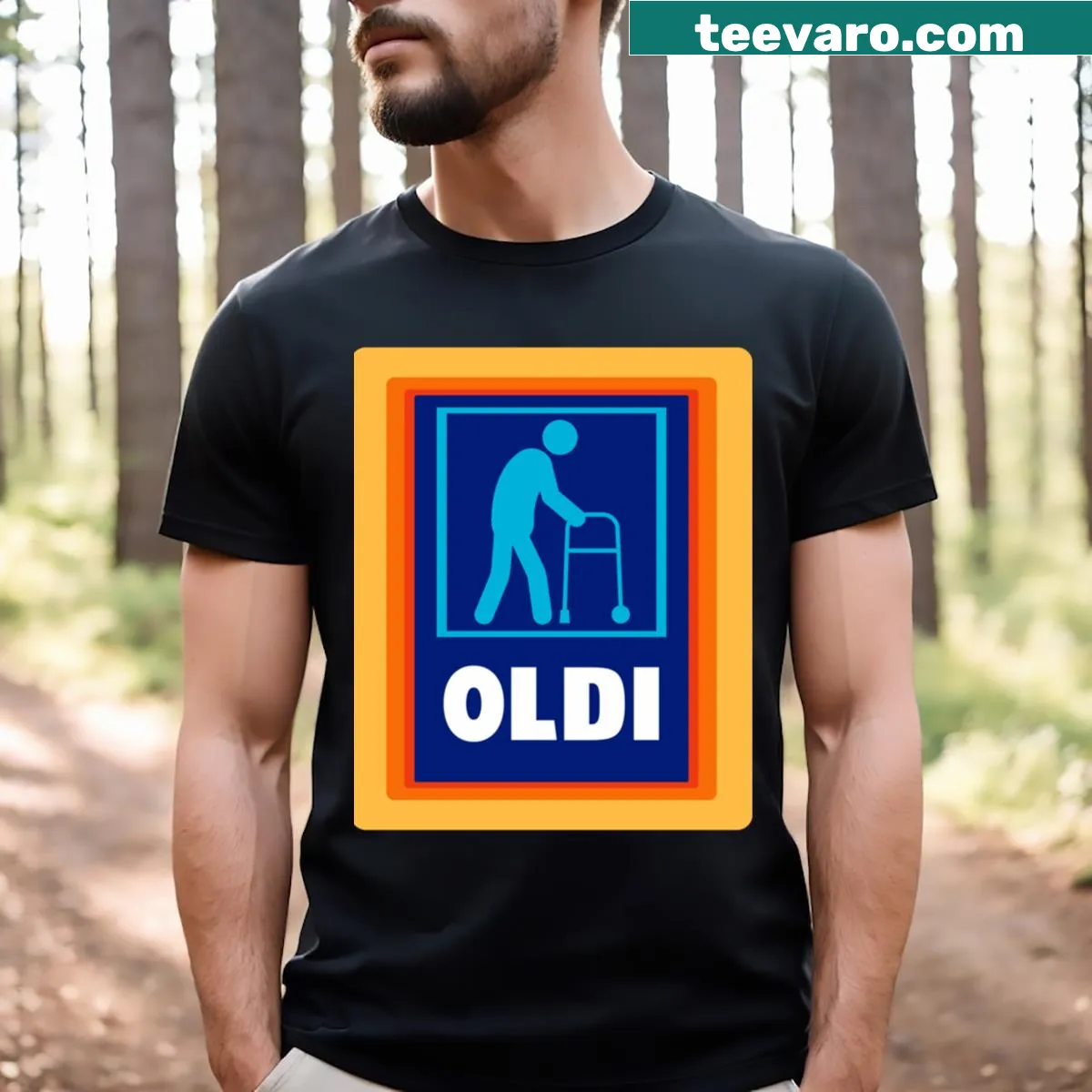 Minimalist Oldi Essential T-shirt with clean typography — on a men's t-shirt
