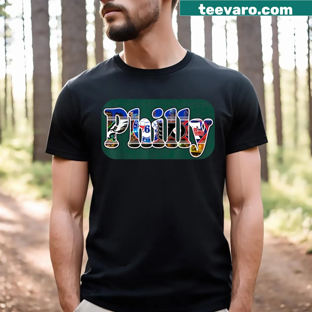 Philadelphia Proud Sports Fan T-shirt with bold typography — on a men's t-shirt