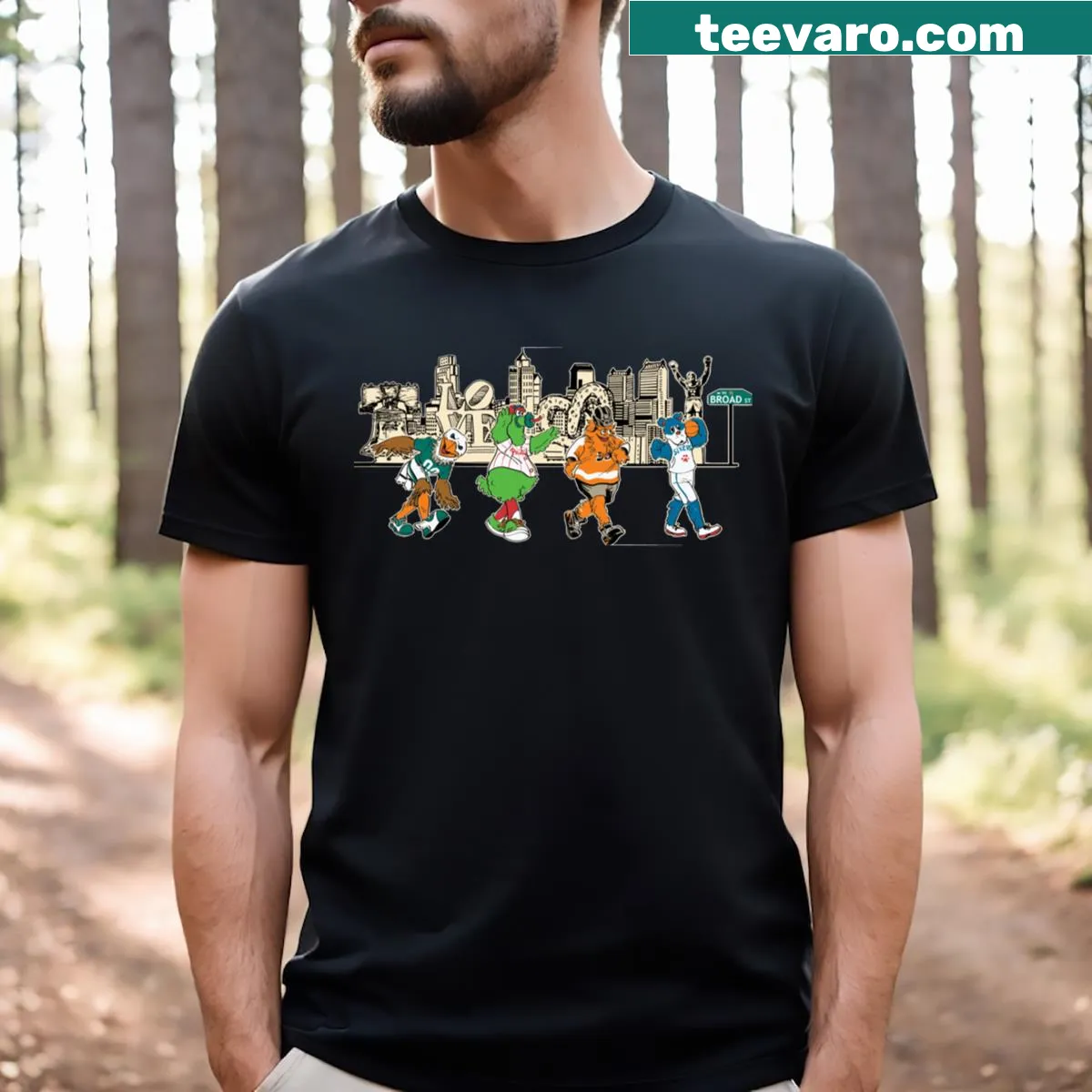 T-shirt featuring Philadelphia sports team logos and prideful design — on a men's t-shirt