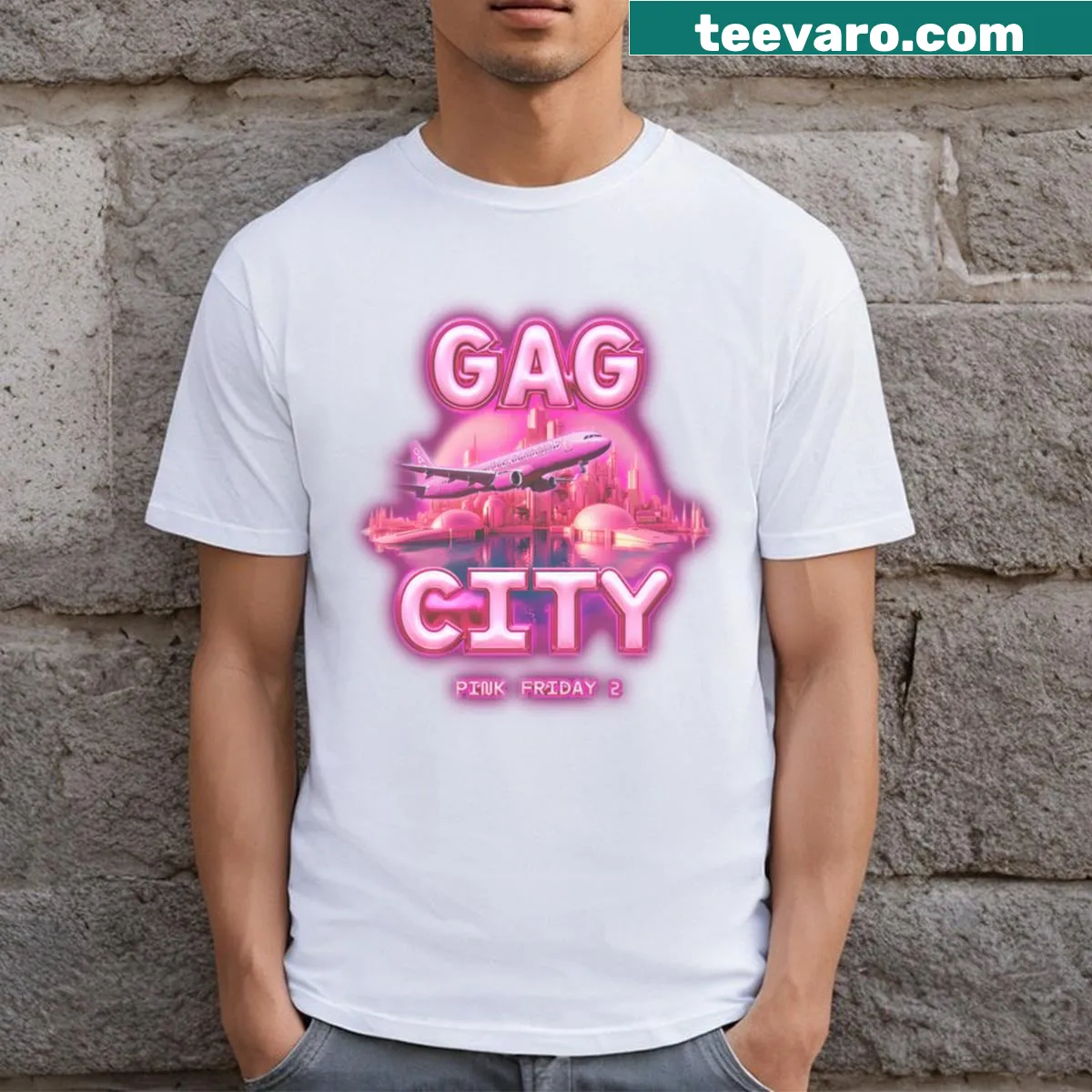 Funny Pink Friday 2 Gag City t-shirt with humorous shopping design — on a men's t-shirt