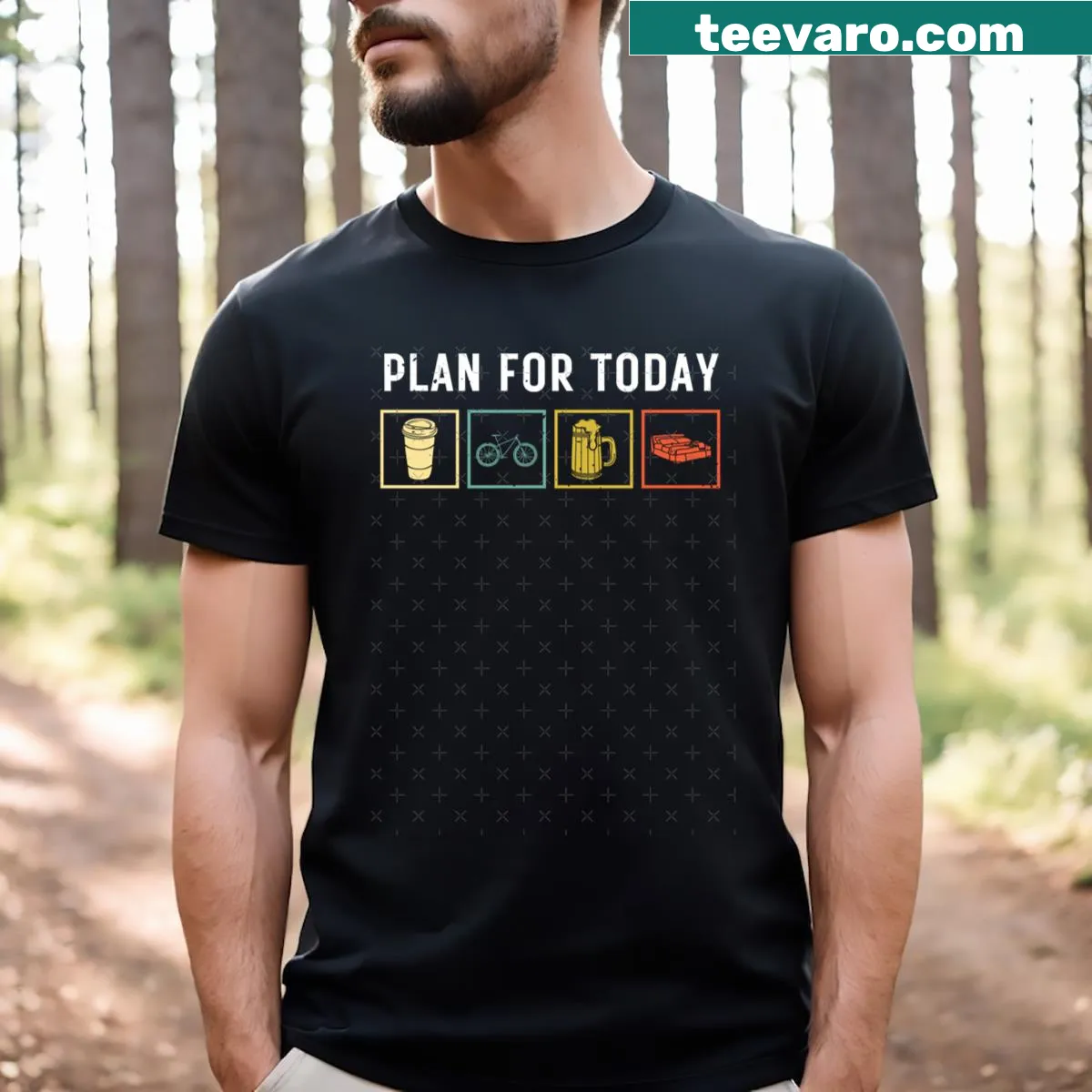 T-shirt featuring Plan For Today Coffee Mountain Biking Beer Sleep — on a men's t-shirt