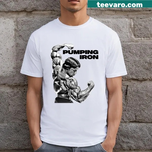 Illustration of Arnold Schwarzenegger in a dynamic pose on T-shirt