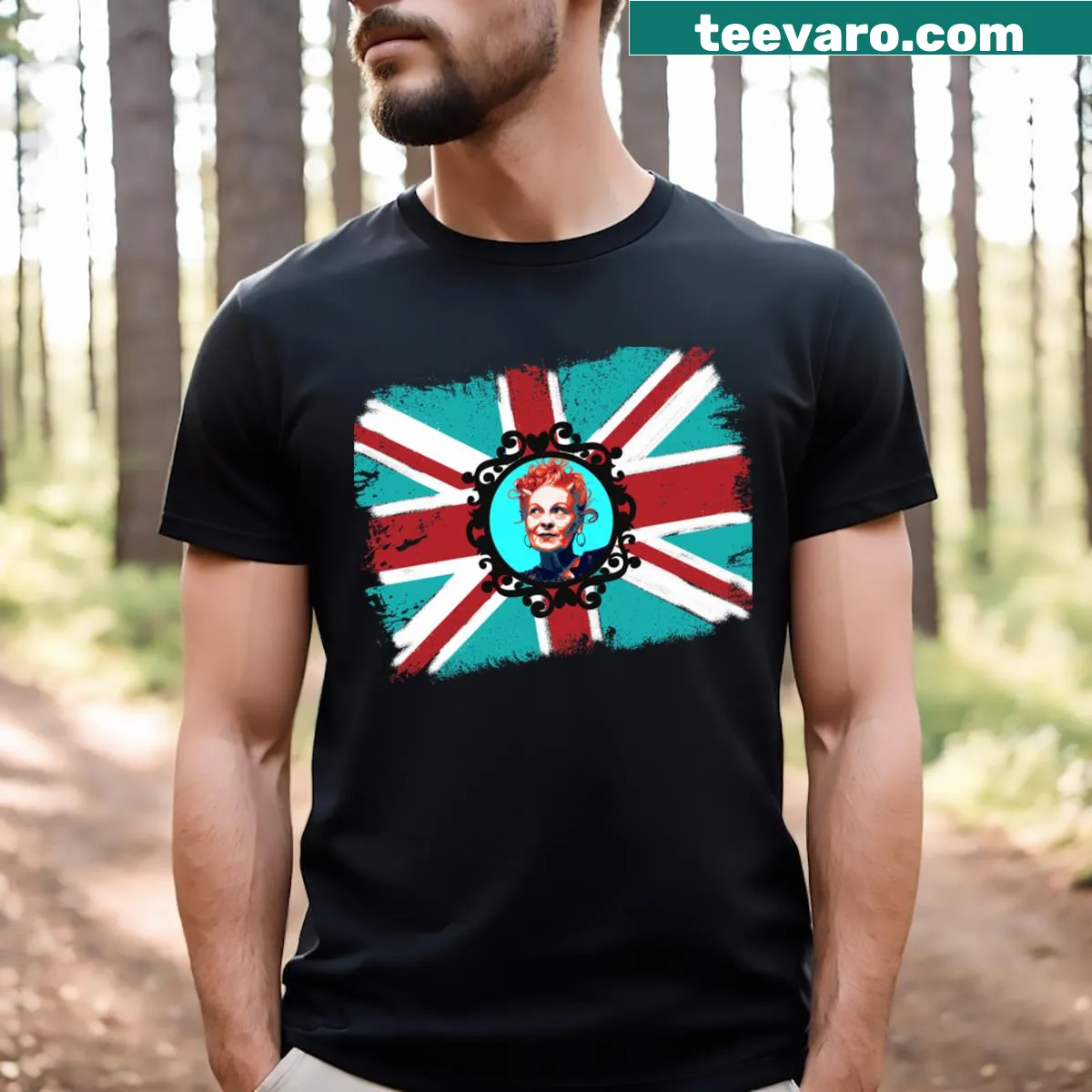 T-shirt featuring a playful rebel-themed graphic design — on a men's t-shirt