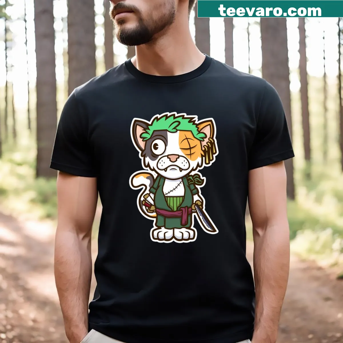 Anime-inspired T-shirt featuring the character Roronoa Lingling — on a men's t-shirt