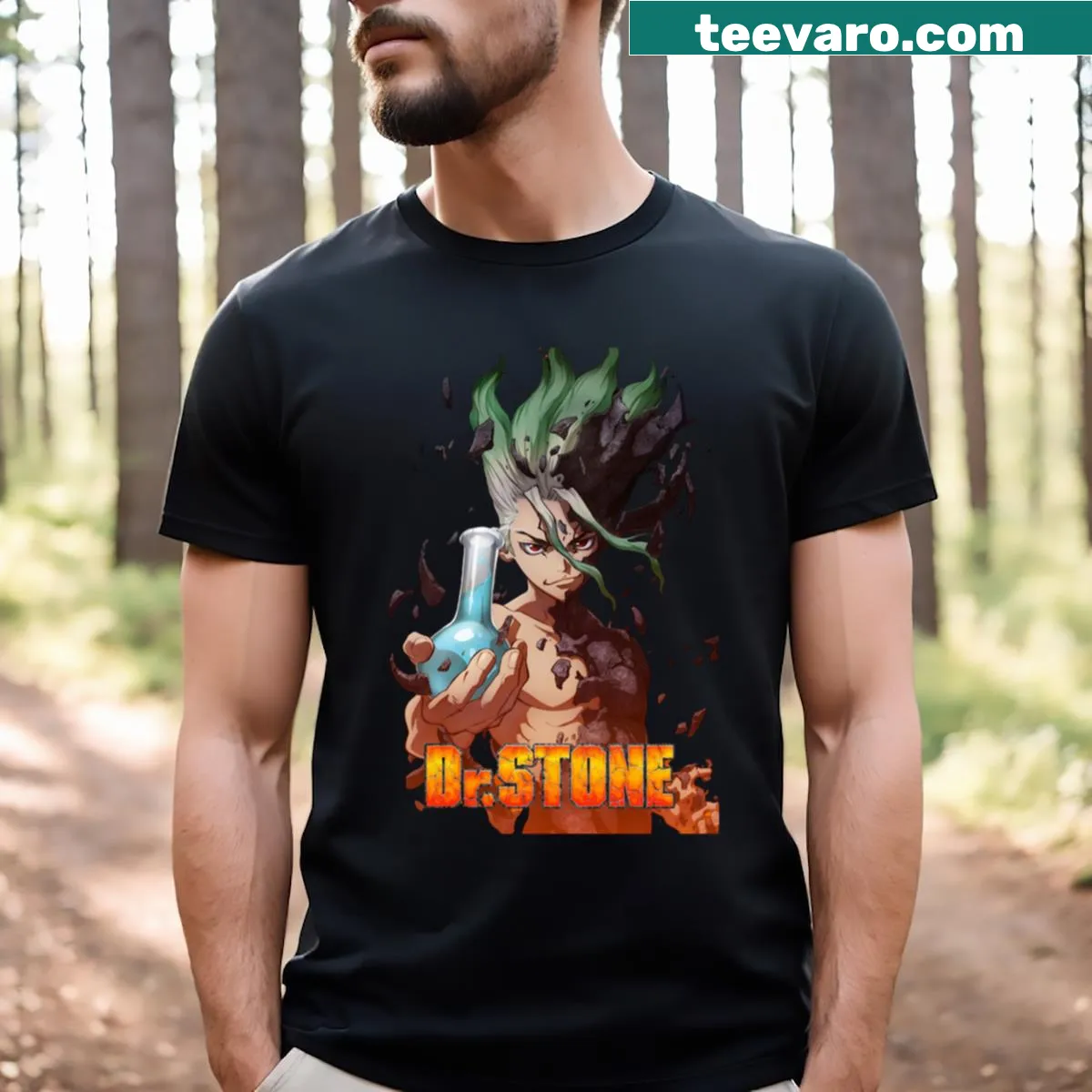 Senku Ishigami t-shirt featuring a bold graphic illustration — on a men's t-shirt
