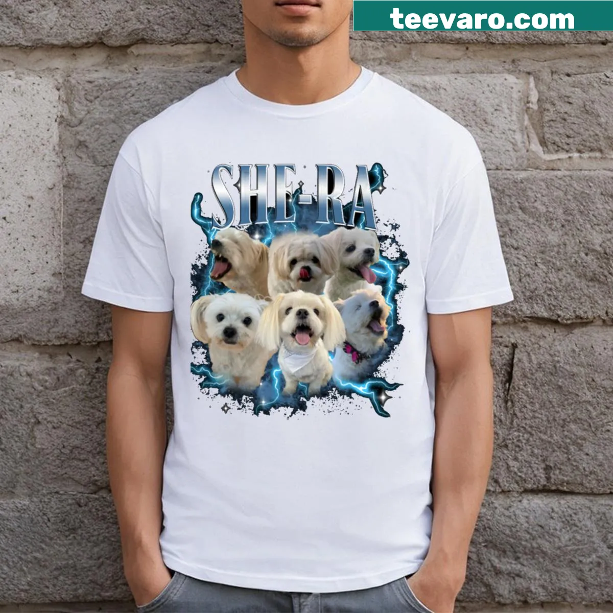Minimalist Shera T-shirt with stylish typography. — on a men's t-shirt