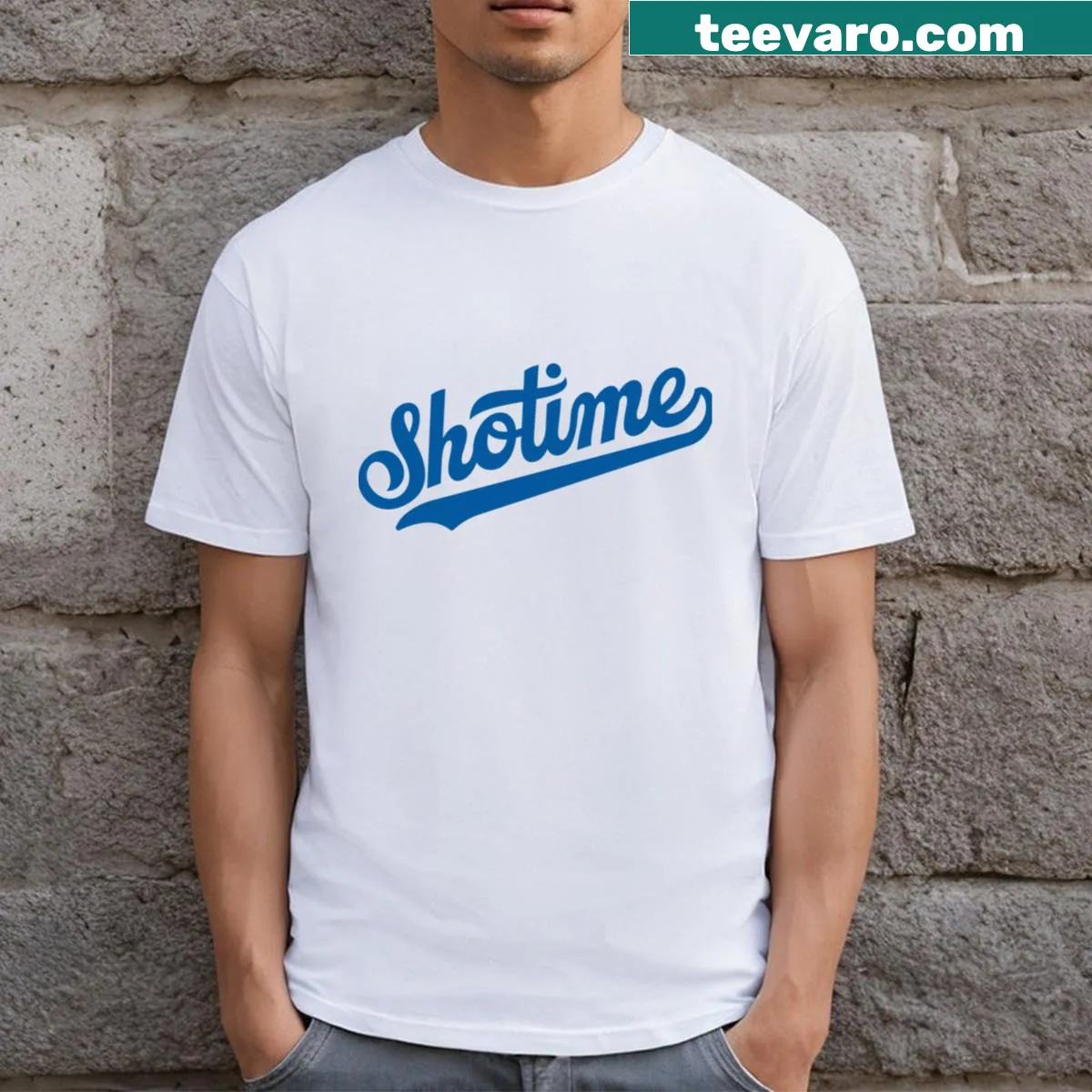 Shotime Dodgers t-shirt featuring Shohei Ohtani graphic — on a men's t-shirt