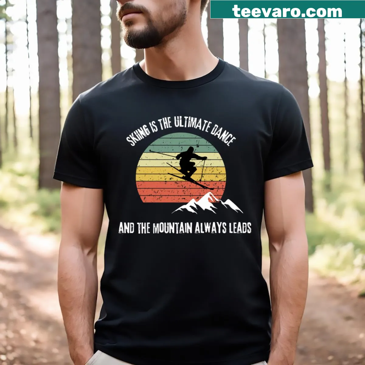 Ski-themed t-shirt for ski lovers with bold typography — on a men's t-shirt