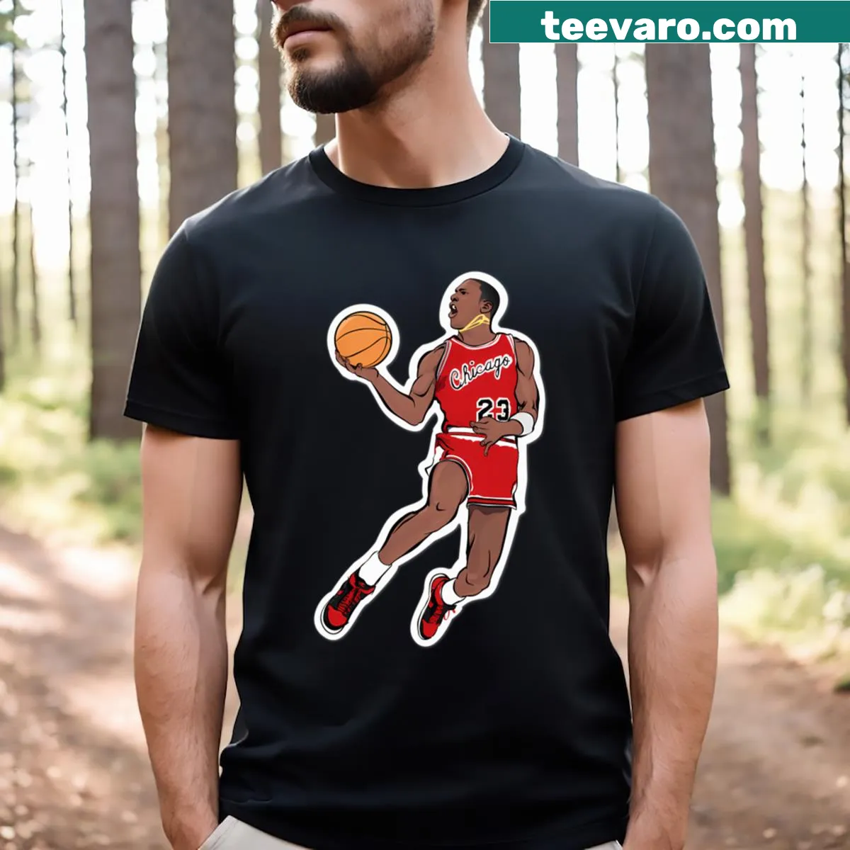 Basketball-themed t-shirt with Slam Dunk graphic — on a men's t-shirt