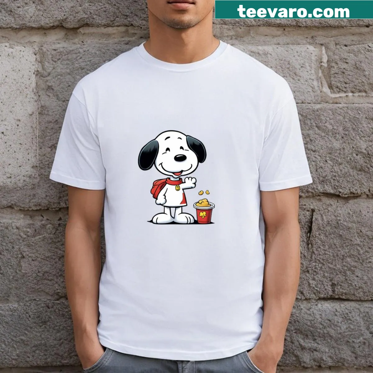 Charming illustration of Snoopy from Peanuts on a T-shirt — on a men's t-shirt