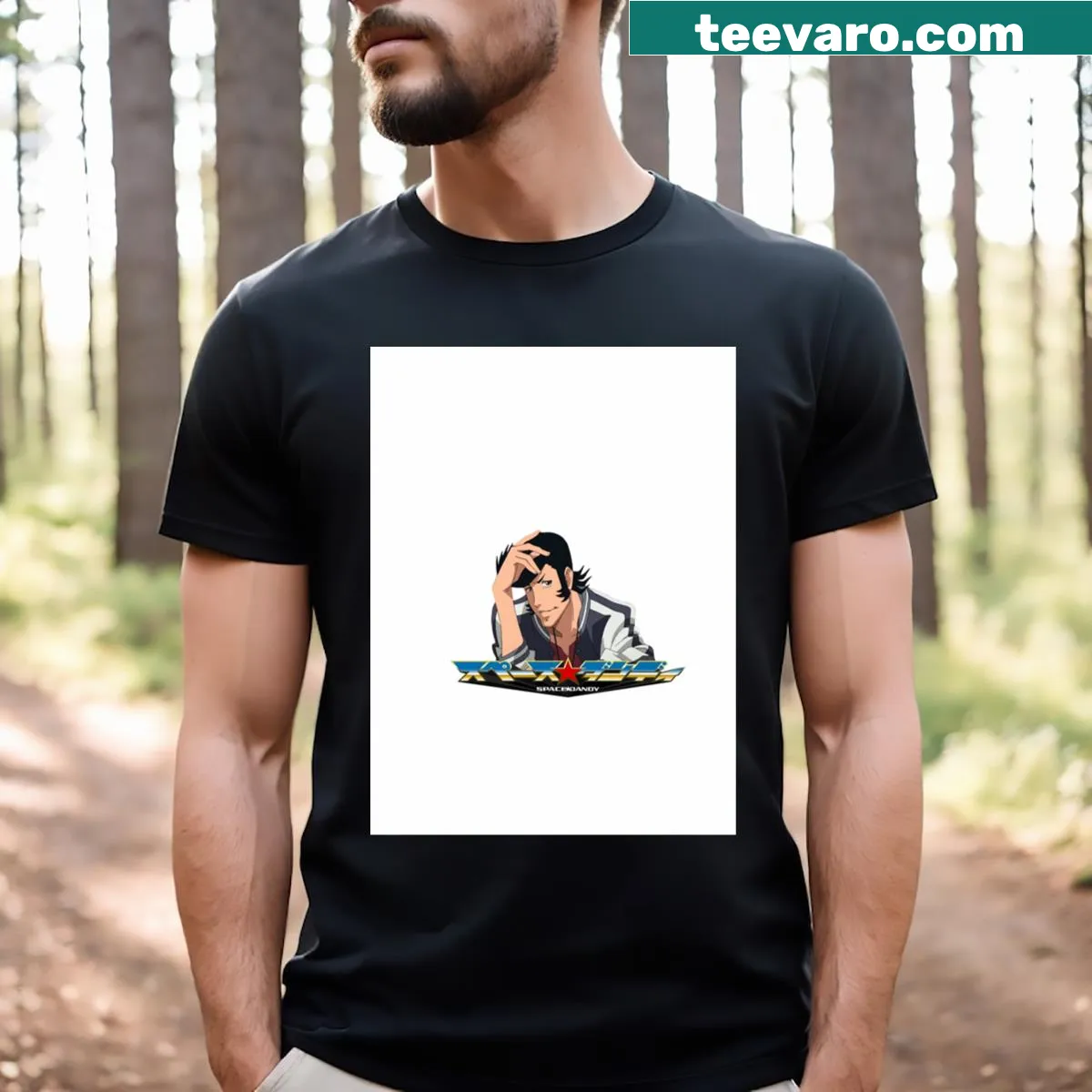 Space Dandy-themed graphic t-shirt showcasing iconic imagery — on a men's t-shirt