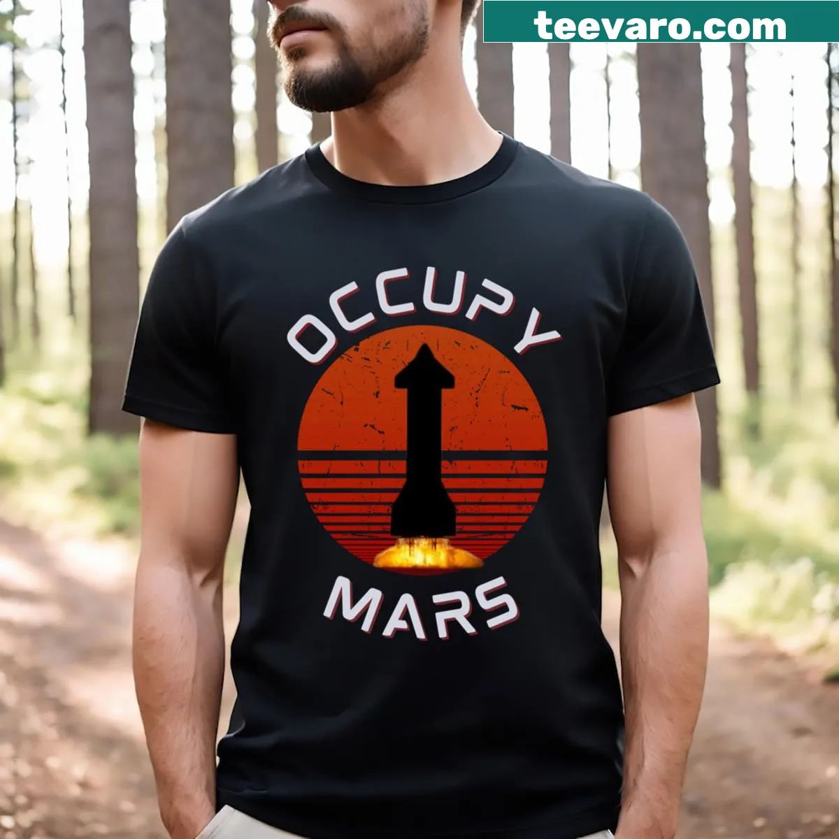 T-shirt featuring an illustration of SpaceX Starship — on a men's t-shirt