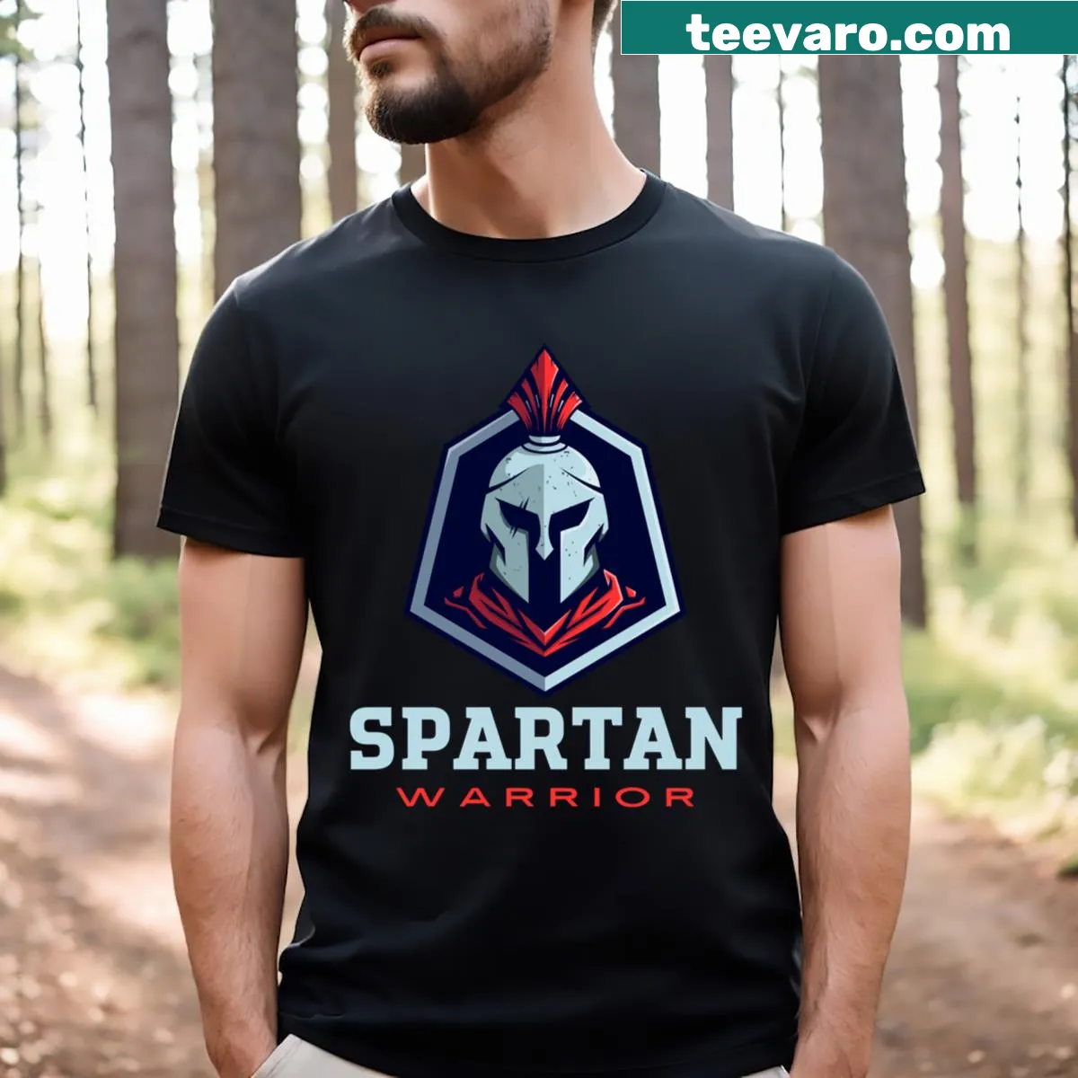 Illustration of a Spartan warrior graphic t-shirt — on a men's t-shirt