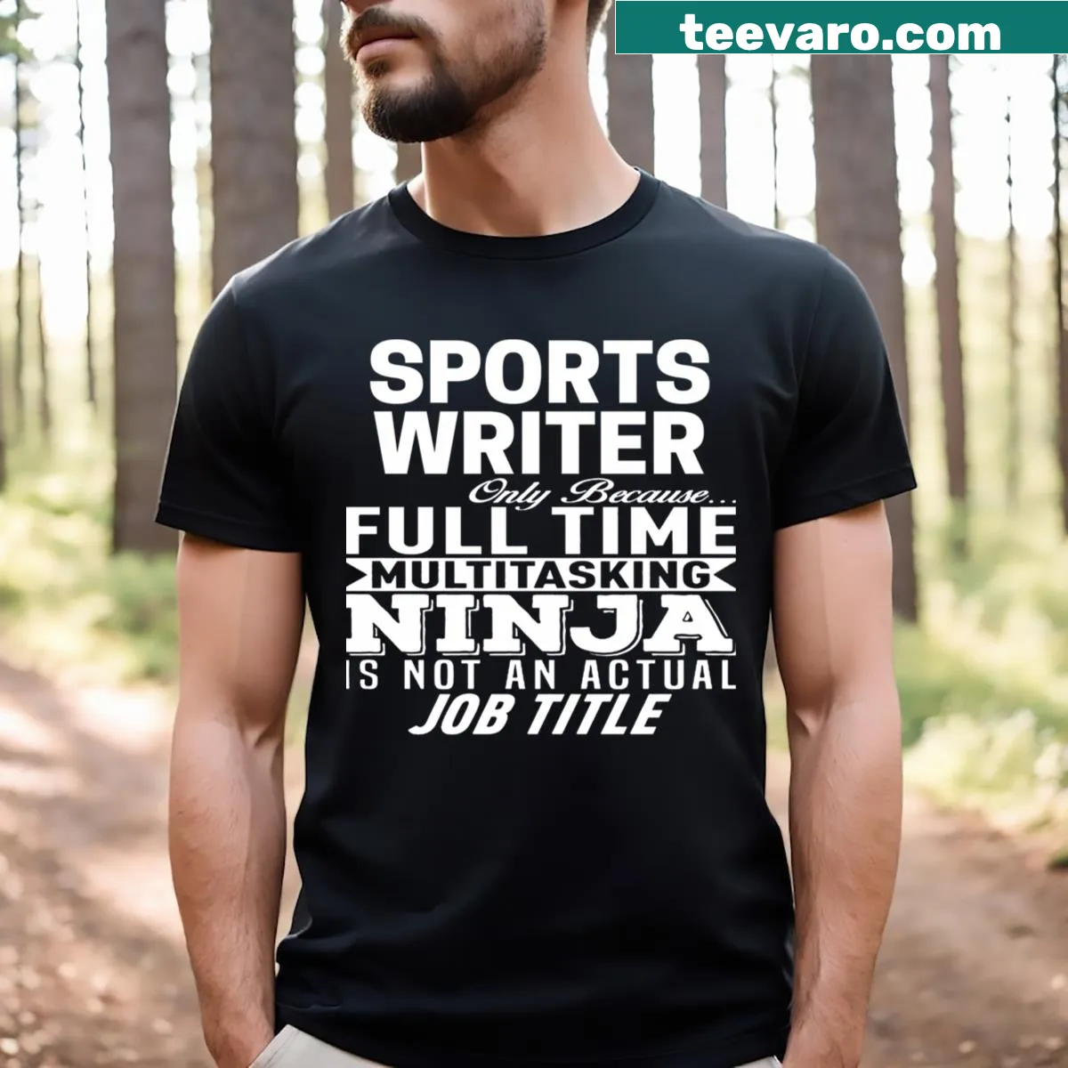 Playful Sports Writer T-shirt with clever typography — on a men's t-shirt