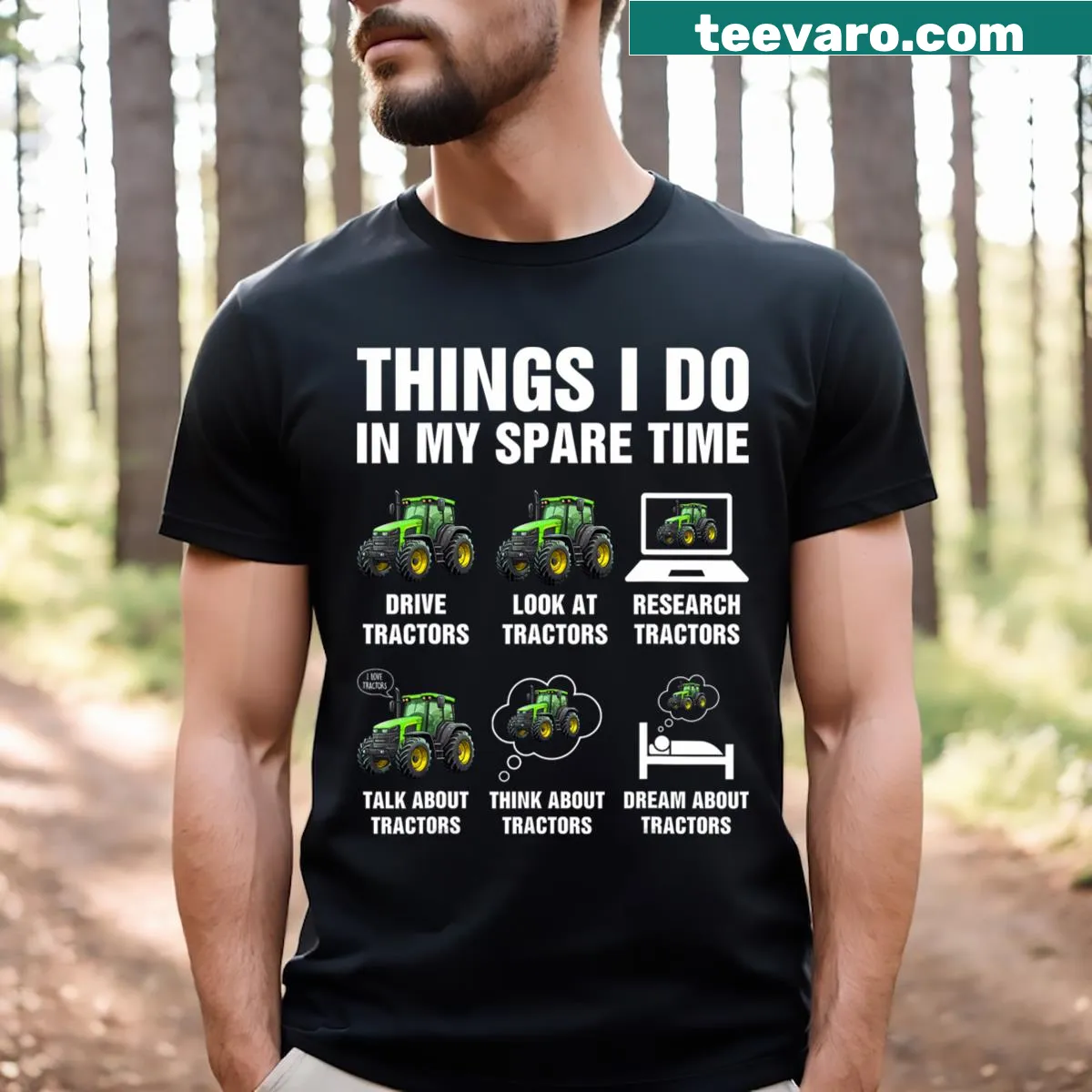 Men's T-shirt featuring a tractor graphic and playful text. — on a men's t-shirt