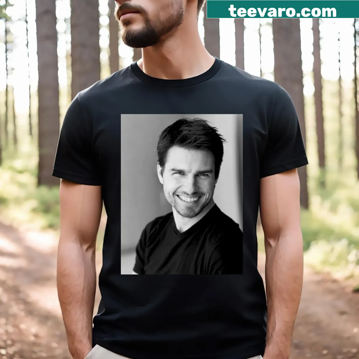 Artistic T-shirt featuring Tom Cruise in board print style — on a men's t-shirt