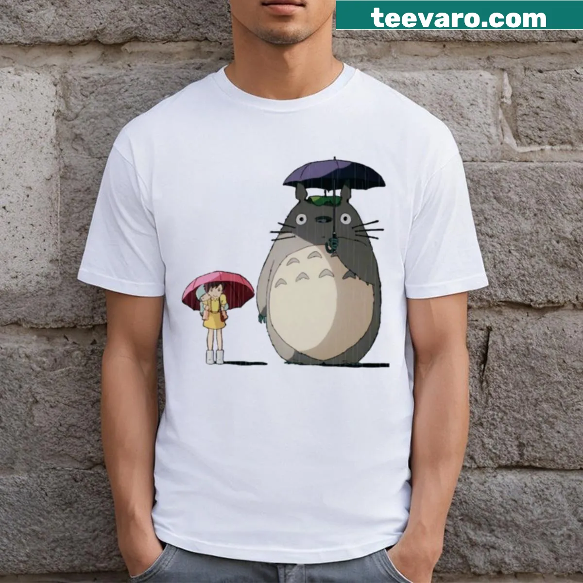Totoro cartoon T-shirt featuring the iconic character — on a men's t-shirt