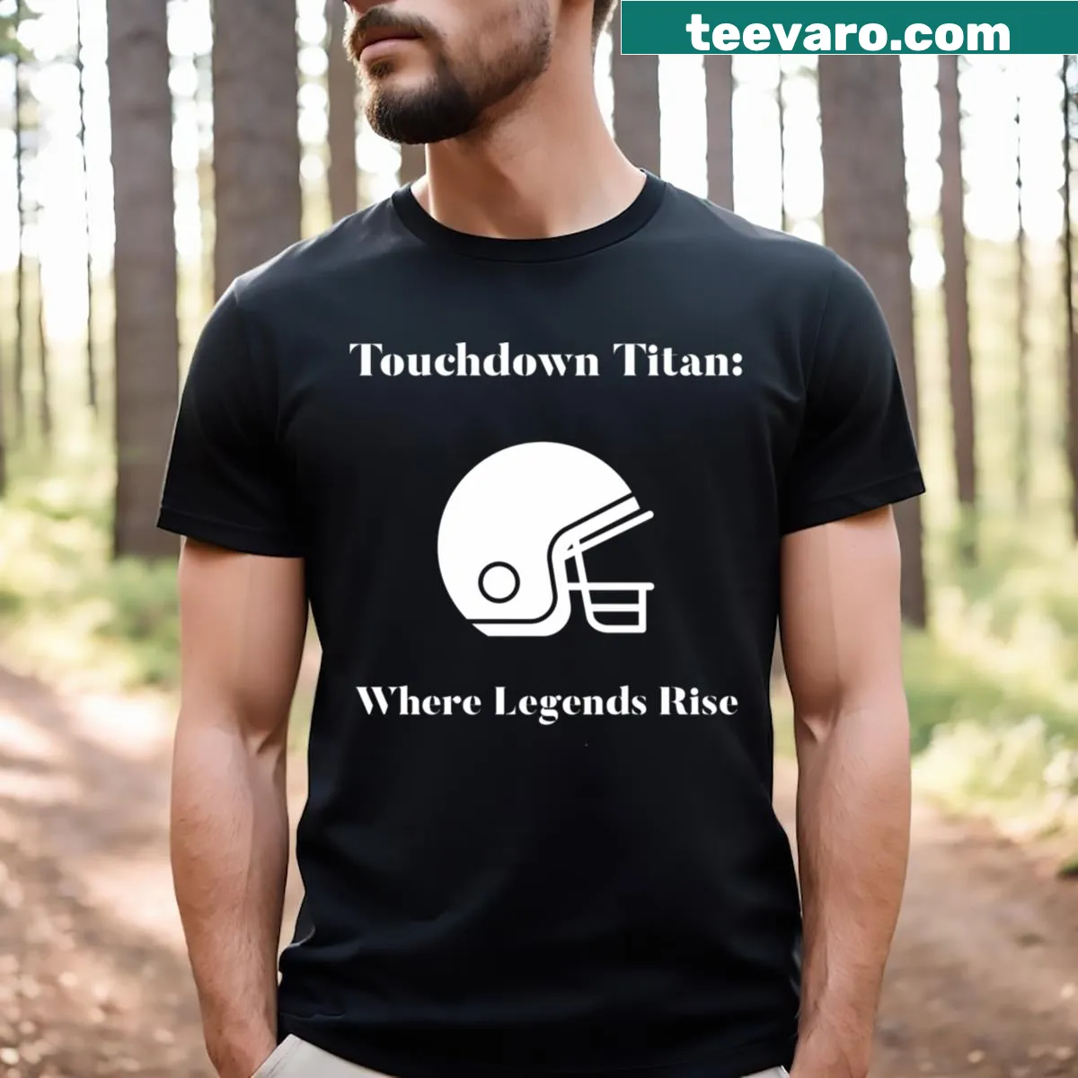 Football T-shirt with the phrase 'Where Legends Rise' and a bold graphic — on a men's t-shirt
