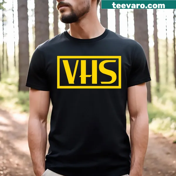 Minimalist VHS logo graphic t-shirt.