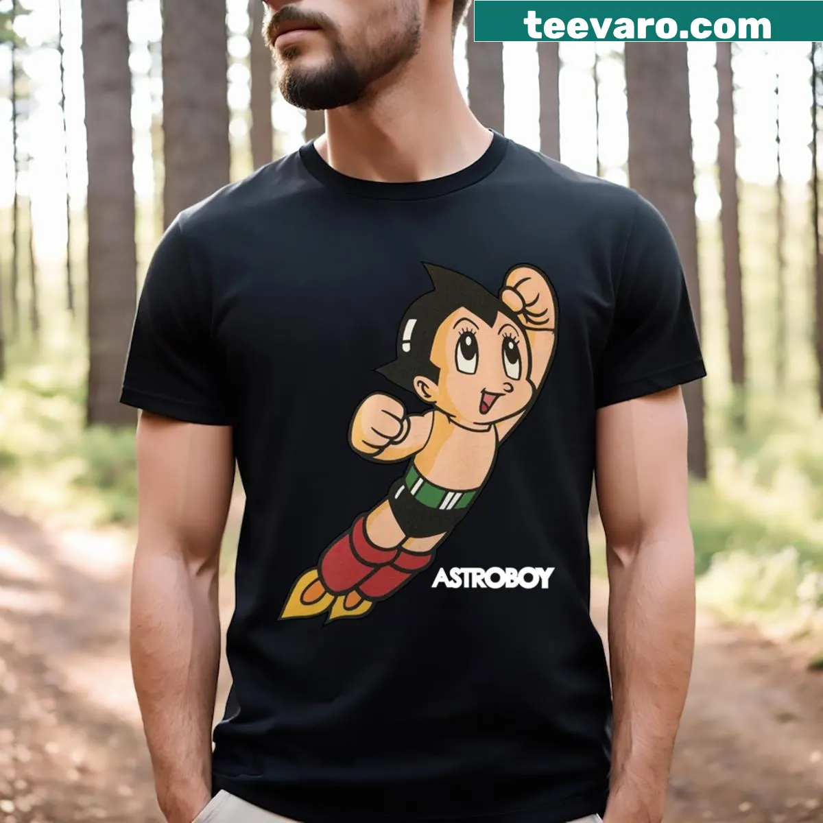 Vintage T-shirt featuring Astroboy from the classic anime — on a men's t-shirt