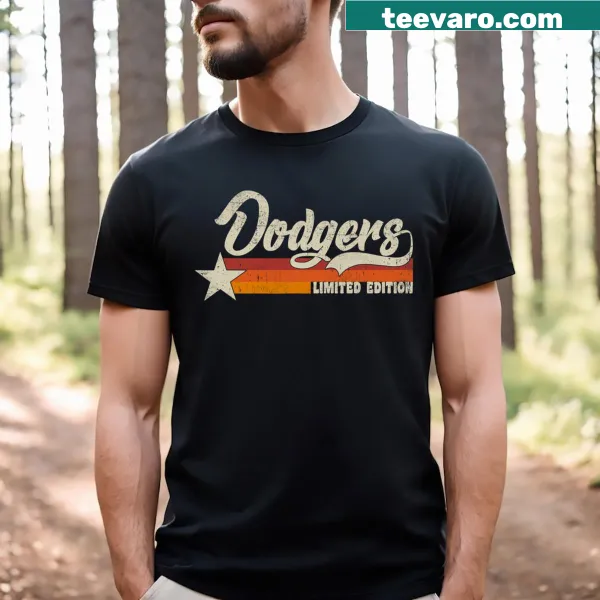 Retro Dodgers name graphic t-shirt.