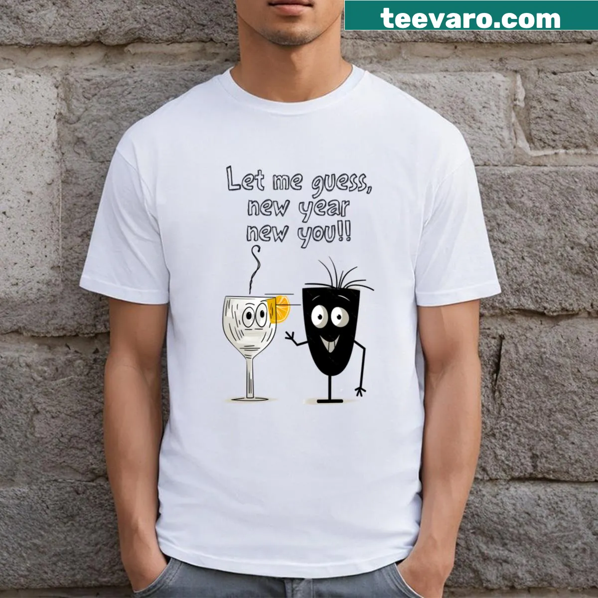 Funny New Year resolution themed t-shirt with humorous text — on a men's t-shirt