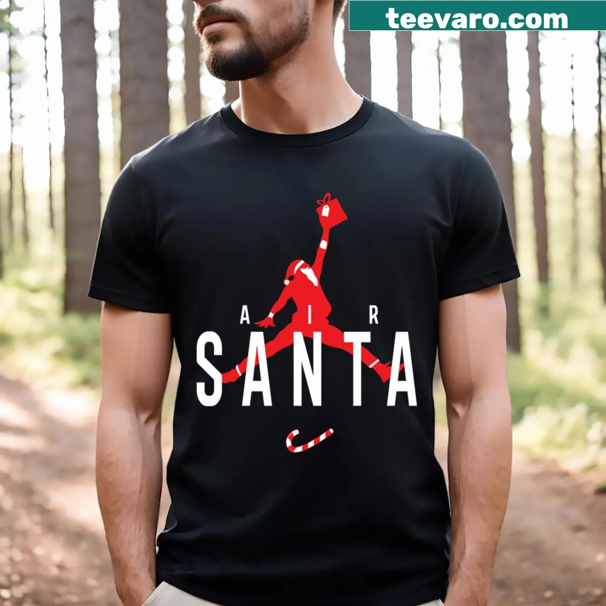 Santa dunking a basketball in a festive illustration — on a men's t-shirt
