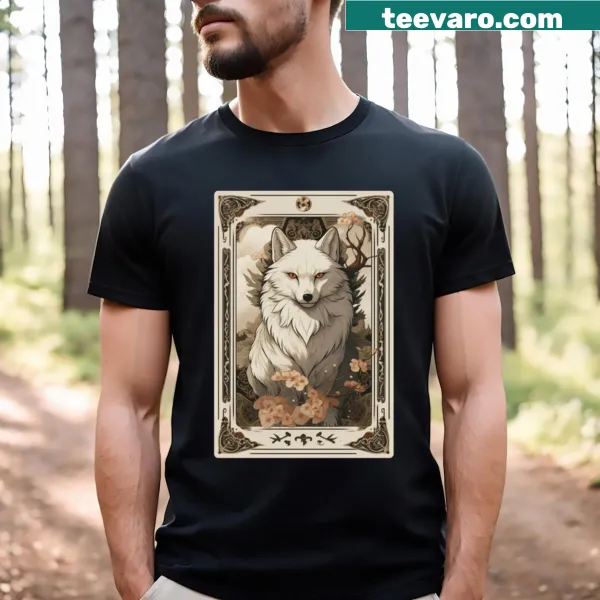 Realistic T-shirt featuring an albino Asian fox with red eyes