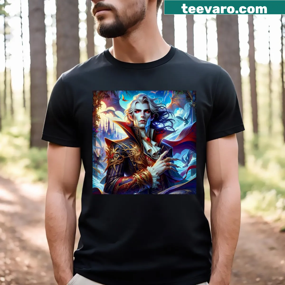 Astarion character graphic t-shirt design — on a men's t-shirt