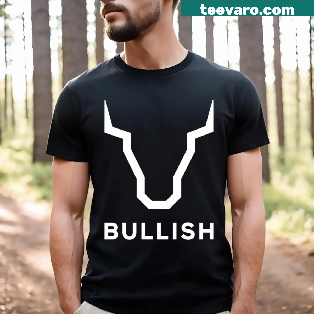 Bold T-shirt with the phrase 'Bullish Bull Market Rise' emphasizing finance themes — on a men's t-shirt