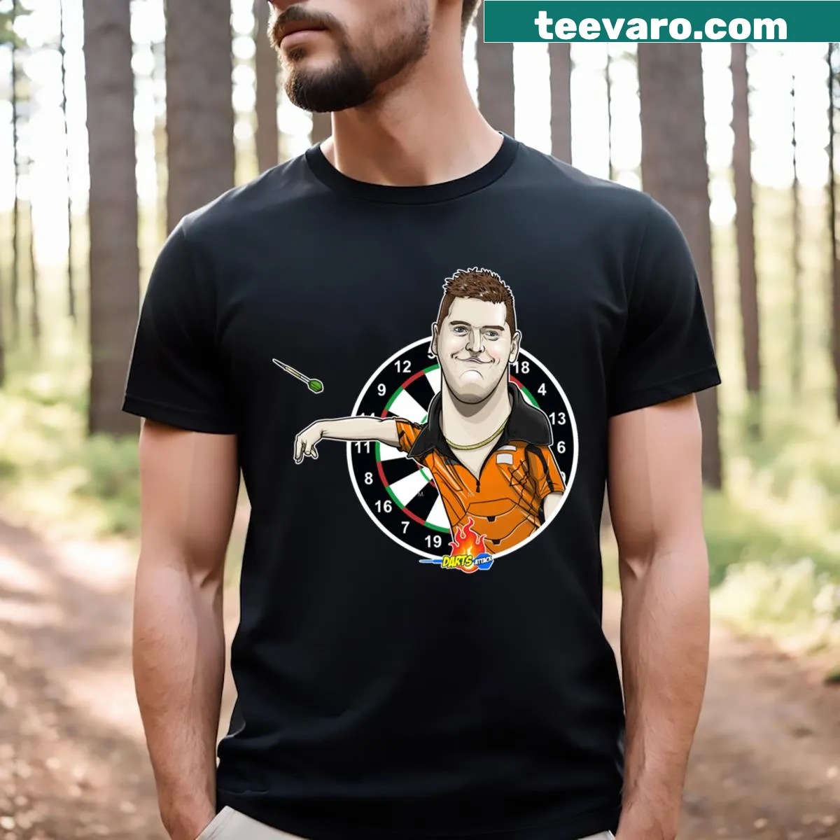 Caricature graphic of Daryl Gurney on a t-shirt — on a men's t-shirt