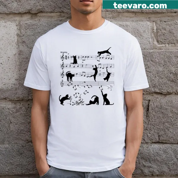 Cartoon cats playing piano with clef notes for a funny musical design