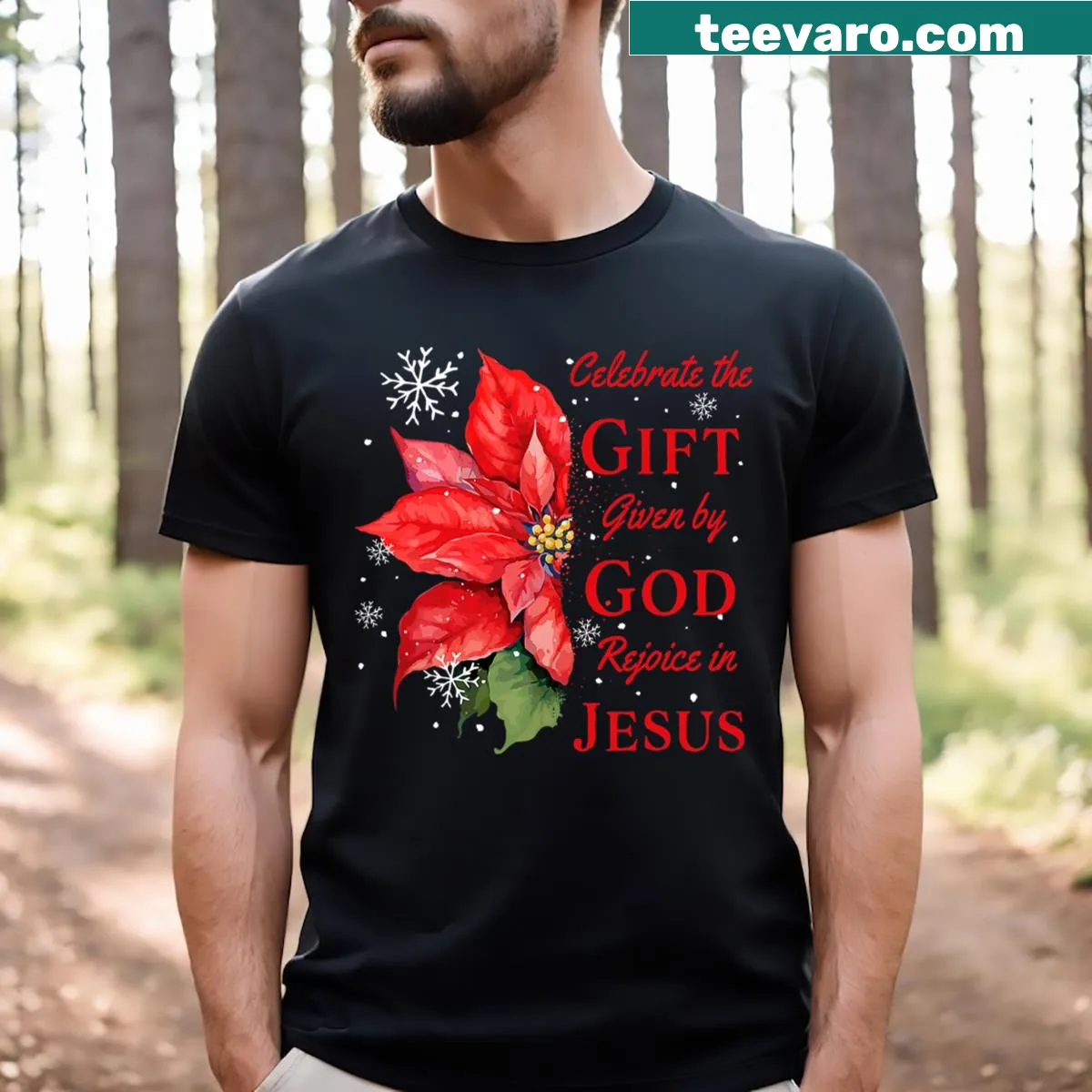 Christian Christmas T-shirt celebrating Jesus' birth. — on a men's t-shirt