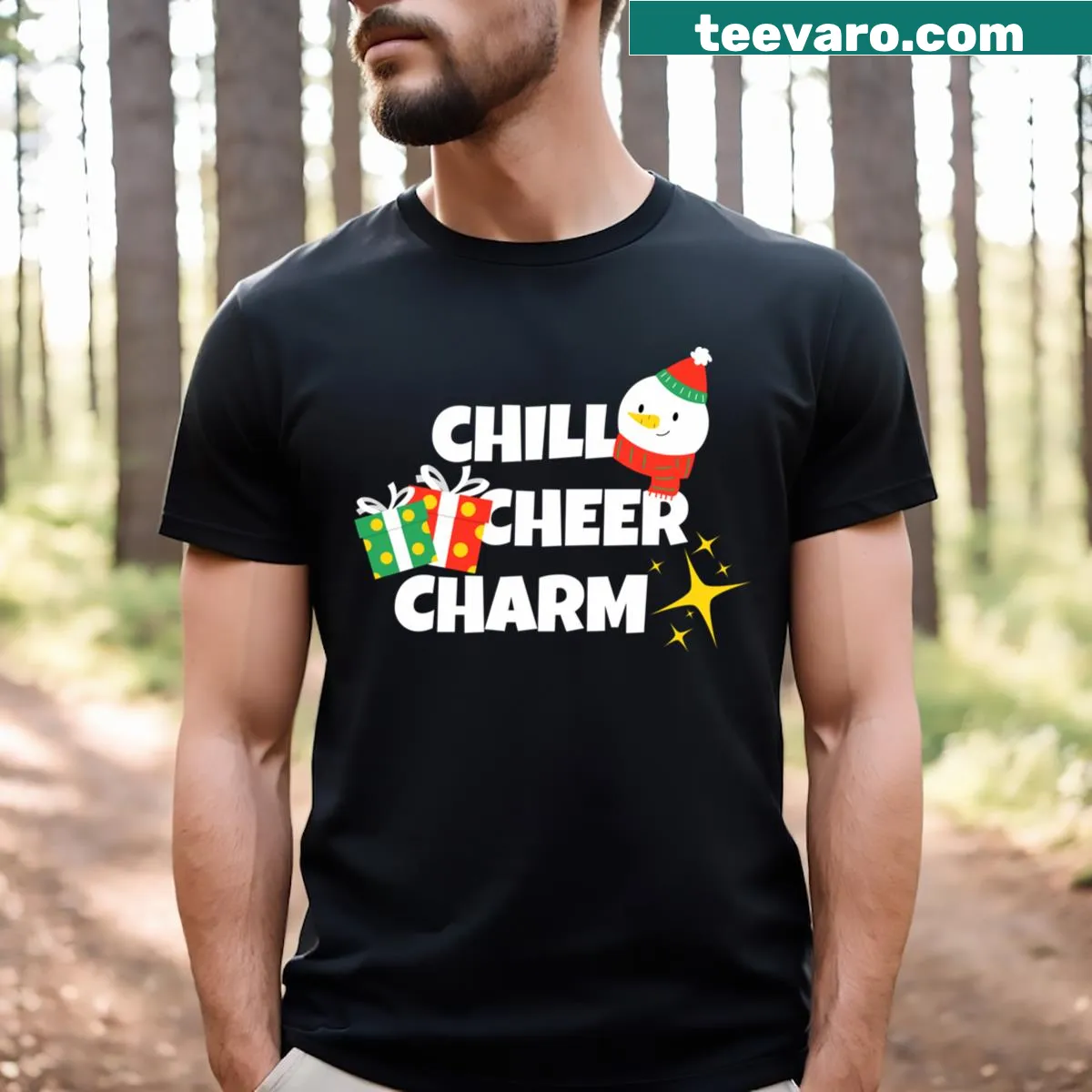 Cute Chill Cheer Charm t-shirt with cheerful text — on a men's t-shirt