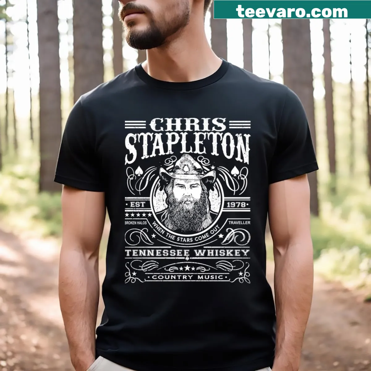Illustration of Chris Stapleton's outfits on a T-shirt — on a men's t-shirt