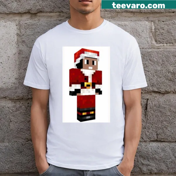 Illustration of Minecraft-themed Christmas graphic t-shirt